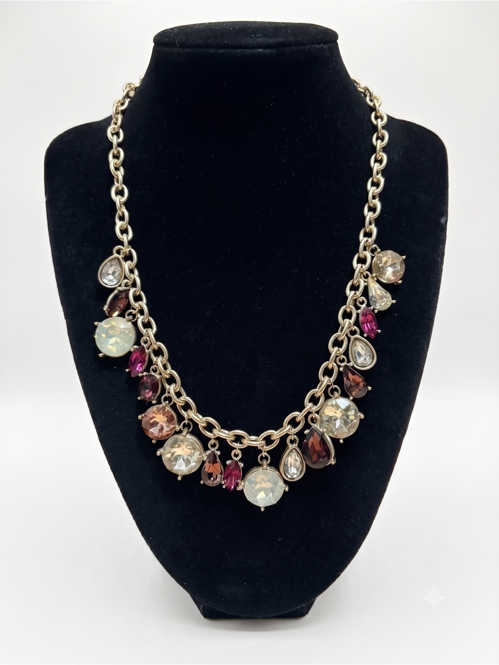 LOFT Gold-Tone Multi-Color Rhinestone Charm Statement Necklace